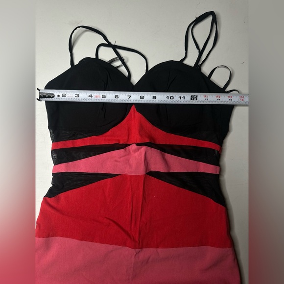 XOXO Colorblock Dress Orange Pink Sheer Panels Stretch Size M - Picture 11 of 15